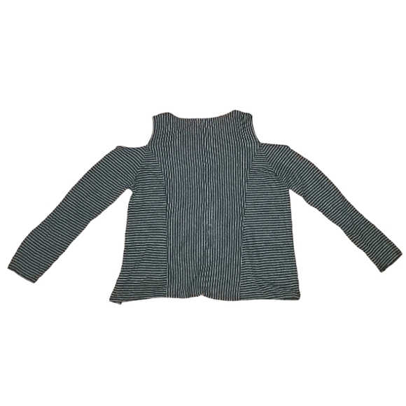 Cato Linen Blend Cold Shoulder Long Sleeves Black White Striped Top 22W-24W 2X - Picture 14 of 16